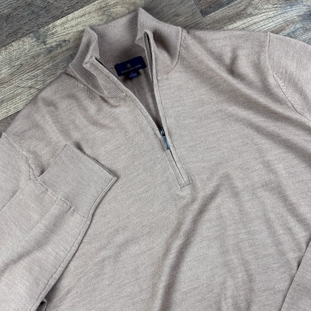 Brooks Brothers 1/4 Quarter Zip Sweater Mens L Beige Wool